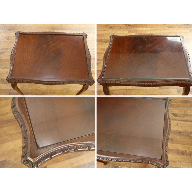 英国アンティーク猫脚ネストテーブル3台/木製机/サイドテーブル(83-182