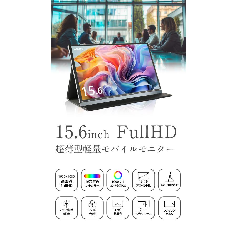 WINTEN モバイルモニター ゲーミング モニター 15.6インチ 1080P 高