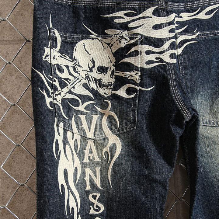 VANSON（バンソン） トライバルスカル 刺繍 デニムパンツ SP-B-26 USED