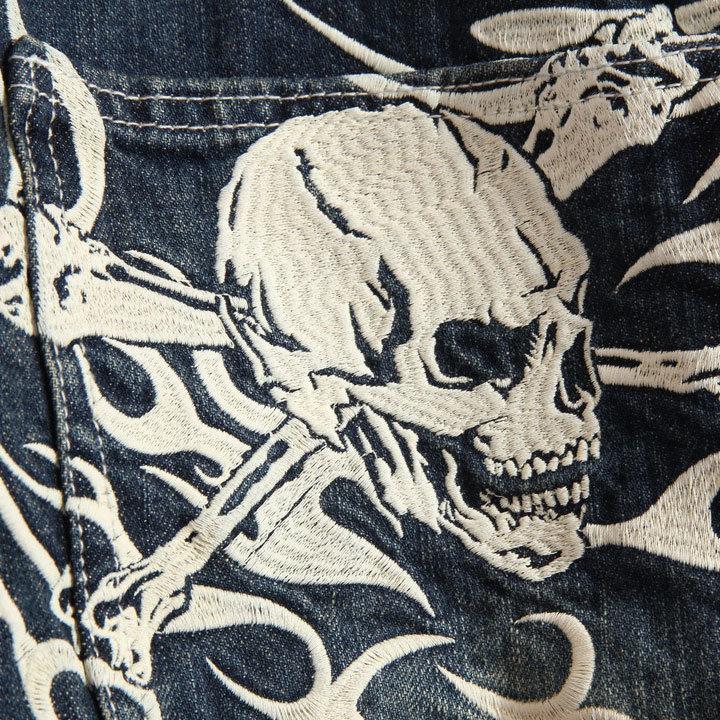 VANSON（バンソン） トライバルスカル 刺繍 デニムパンツ SP-B-26 USED