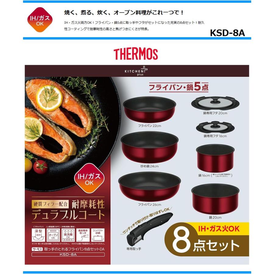 THERMOS（サーモス） IH対応フライパンなべセット KSD-8A-DR 取っ手の