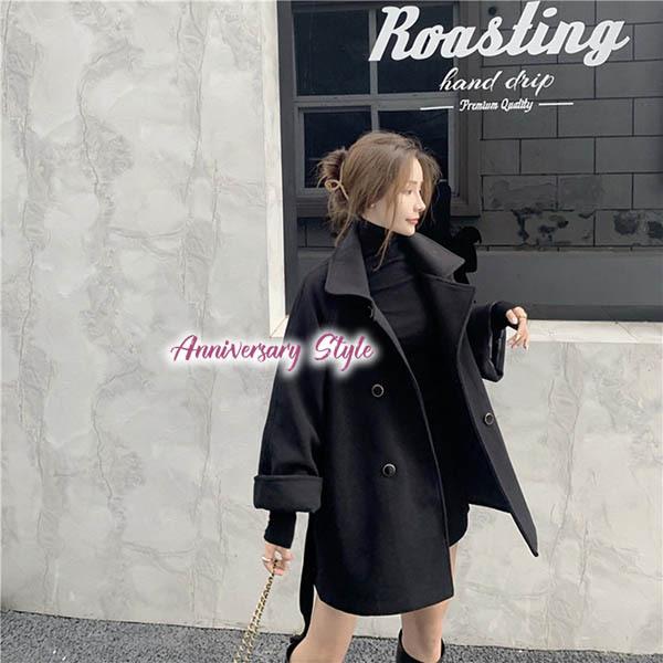 七分袖 ピーコート 黒 S XS M ダブルボタン レディース 2558916 腰