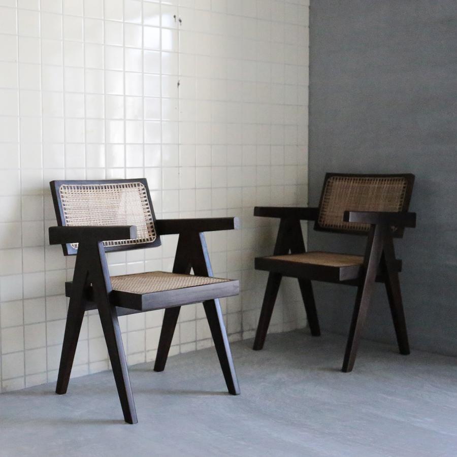 ピエール・ジャンヌレ オフィスチェア ラタン 古材 チーク 椅子