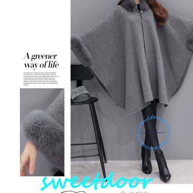 フォックスファー付 ポンチョ コート ケープコート レディース マント