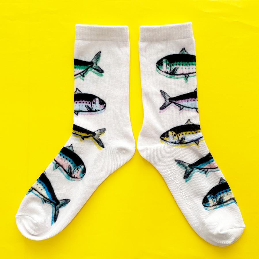 販売終了□靴下 2Pセット クルーソックス 22.5-24.5cm イワシ サンマ