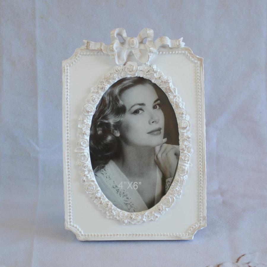 リボンフォトフレーム フォトフレーム 写真立て 可愛い ホワイト
