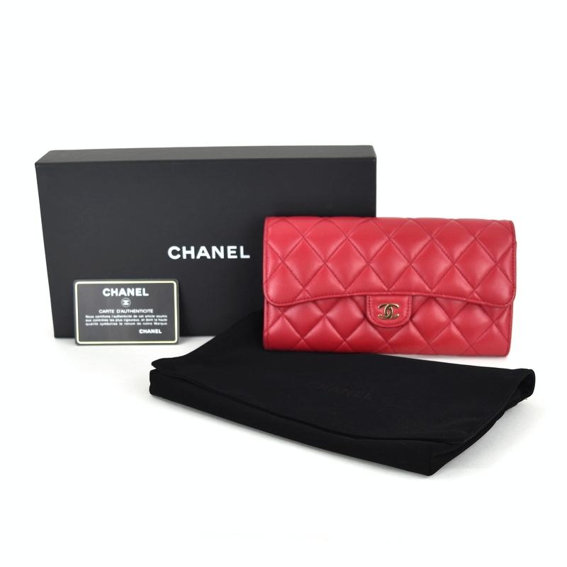 CHANEL（シャネル） 長財布 レッド系 ラムスキン クラシックロング