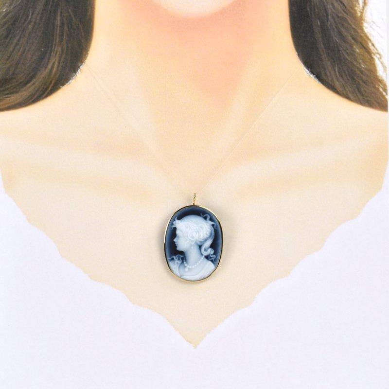 カメオ ブローチ 18k 2WAYブローチ メノウカメオ ペンダントトップ 18