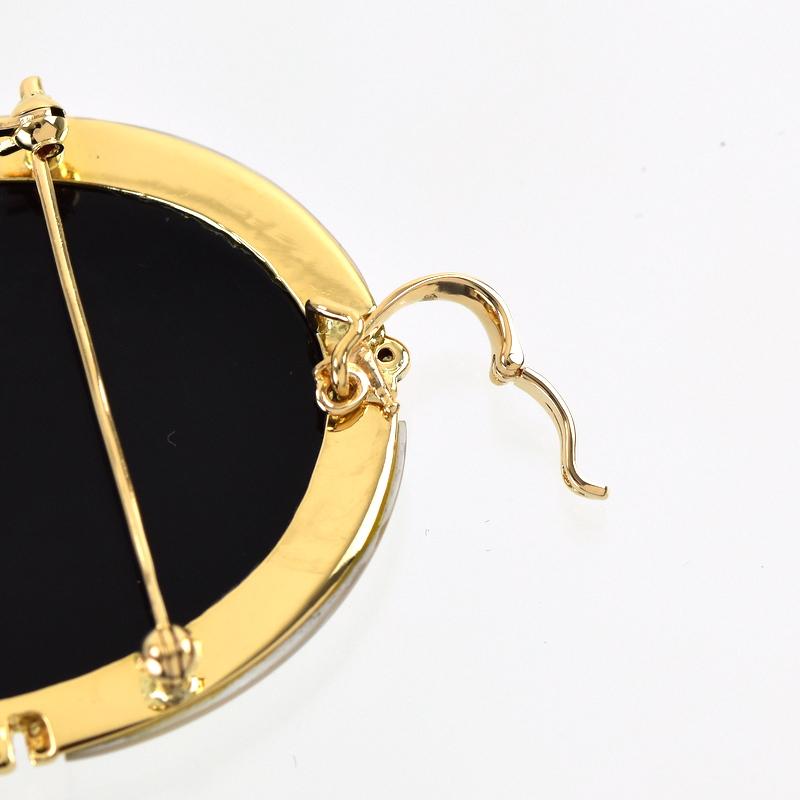 カメオ 2WAY ブローチ ペンダントトップ ブルー系 シェルフレーム