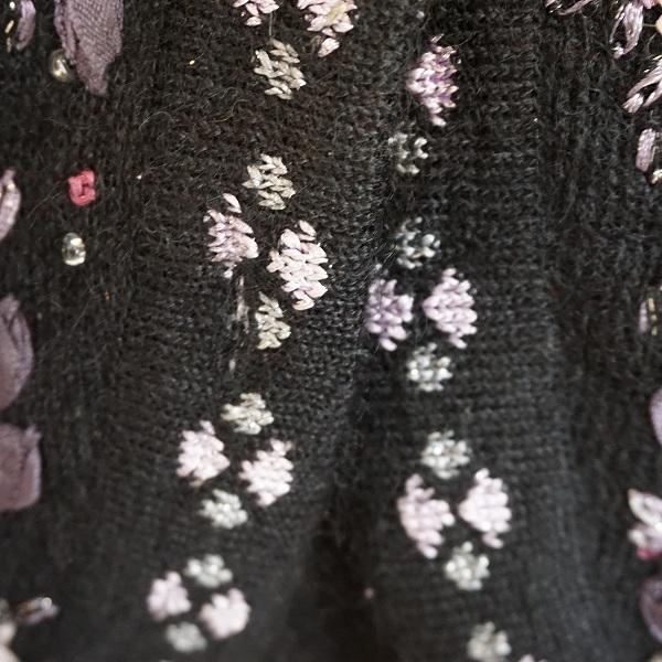 wpc アトリエサガン ATELER SAGAN カーディガン M 黒 ニット 花