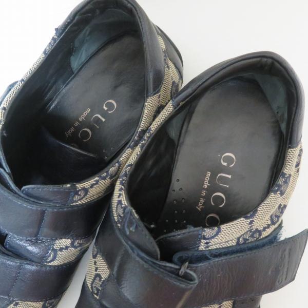 ans グッチ GUCCI シューズ 41 紺系 GG柄 ベルクロ マジックテープ
