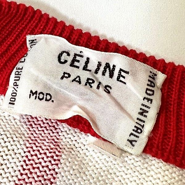anc セリーヌ CELINE カーディガン 38 白 赤 黄色 ニット ヴィンテージ