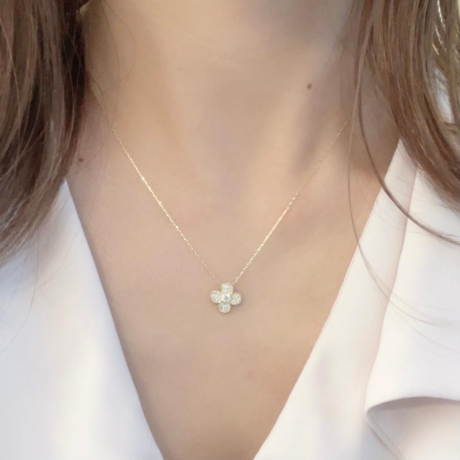 ネックレス K18 18金 ダイヤモンド クローバー 四葉 ラッキーモチーフ