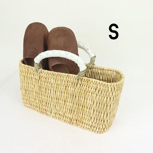 モロッコ ストローバスケット 横長かご カラーレザーハンドル【 S