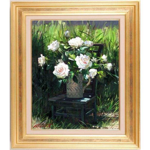 薔薇 絵画 花 インテリア 油絵 田中清 「五月の薔薇」 額付き : アート