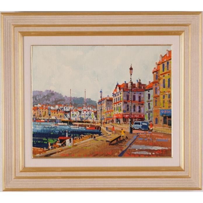 ポルトガル 風景画 絵画 油絵 油彩画 竹内春光 「オポルトの港町」 額