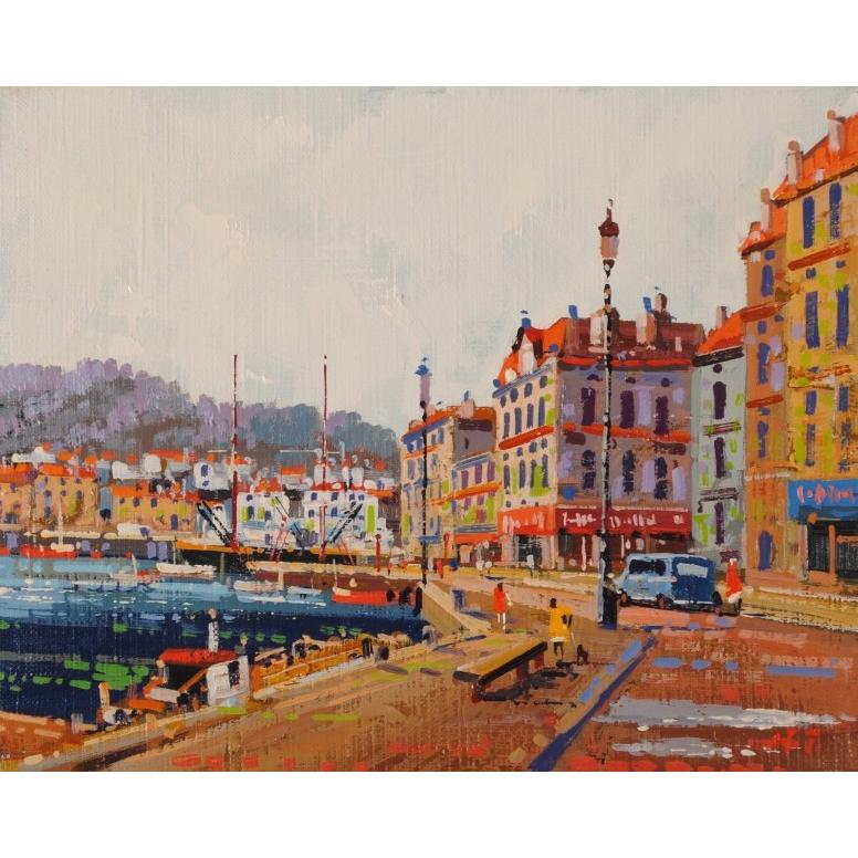 ポルトガル 風景画 絵画 油絵 油彩画 竹内春光 「オポルトの港町」 額