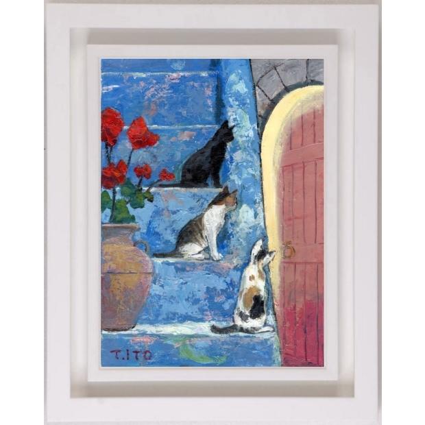 猫 絵画 油絵 伊東拓実 「猫のいる風景」 額付き : アートギャラリー