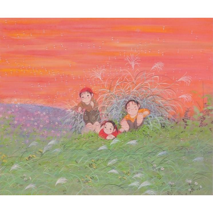 開田風童 絵画 童画 ジークレー 版画 「風の中で」 額付き : アート