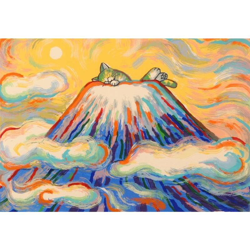 マイケル・ルー ファジー＆富士 ポップアート 絵画 猫 富士山