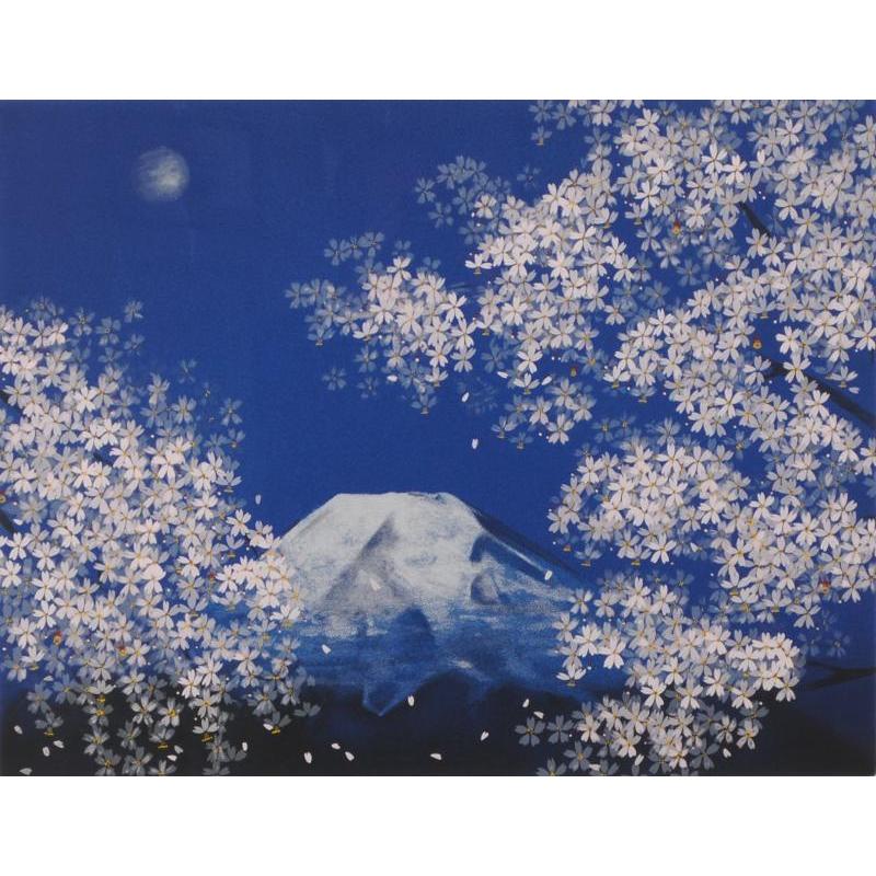 中島千波 月下春桜富士 富士山 絵画 桜 月 風景画 和風 インテリア
