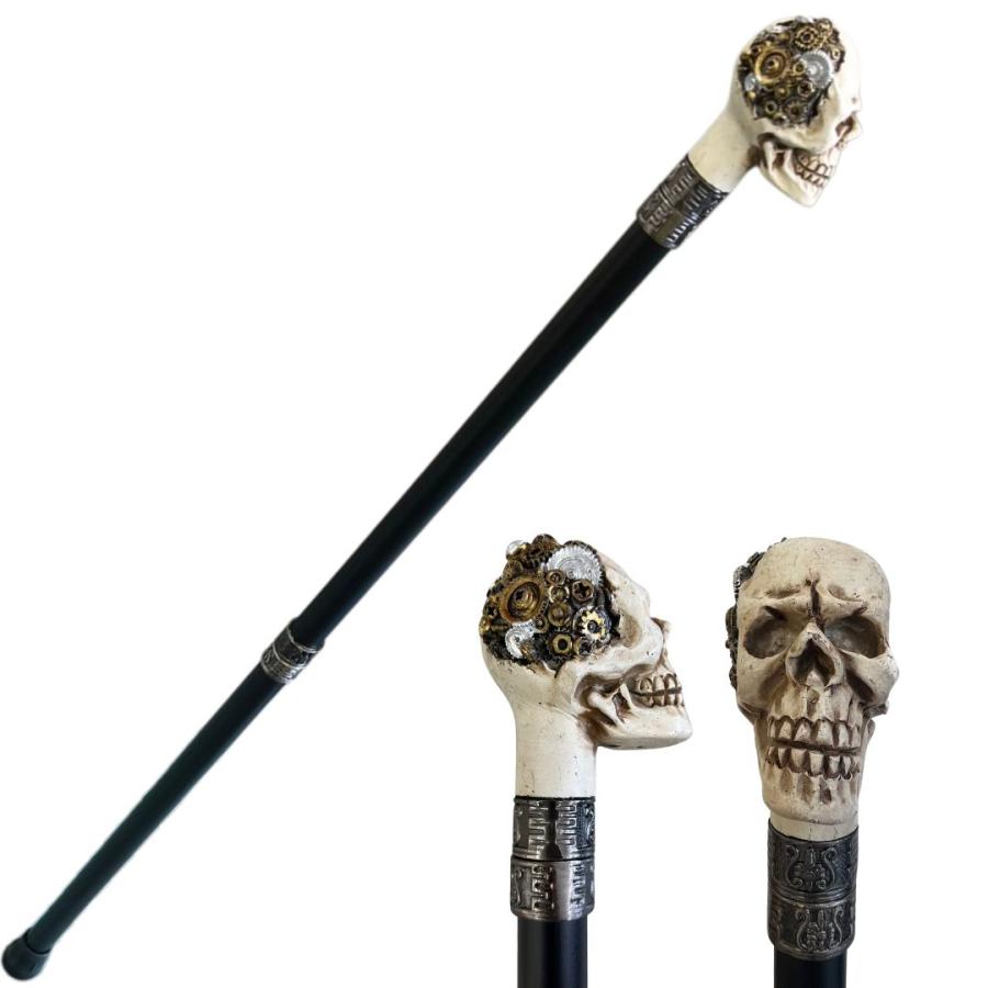 杖 スカルステッキ 歯車 ホワイト 髑髏杖 白髑髏 スチームパンク 魔王
