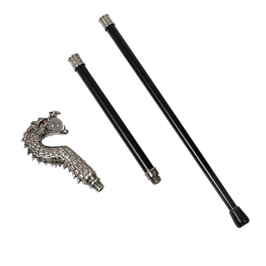 杖 龍 水晶を咥える龍 シルバー ステッキ ドラゴン つえ おしゃれ 高級