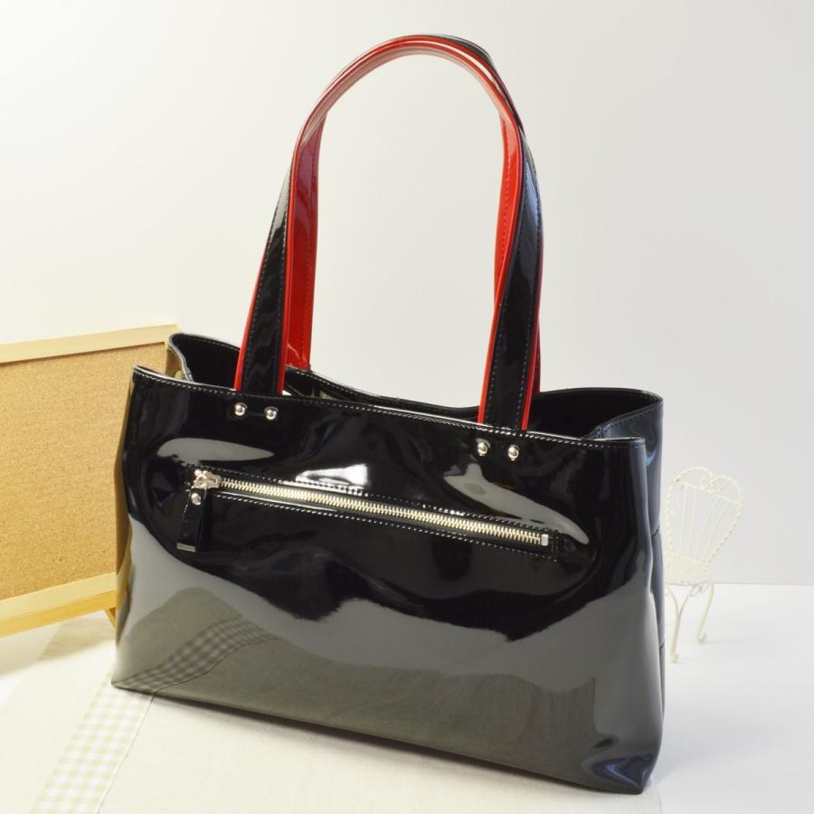 トートバッグ エナメルバッグ 日本製 No.2347 ブラック／レッド 合成