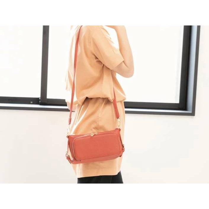 お財布ポシェット ショルダーポーチ 良質牛革 本革 オレンジ No.44460N