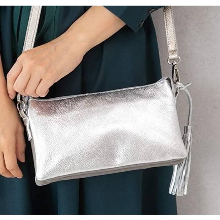 ショルダーポーチ クラッチバッグ ポシェット 牛革 シルバー No.99366