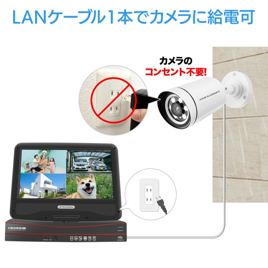 アキバガジェット 防犯カメラ 家庭用 屋外 poe セット 500万画素