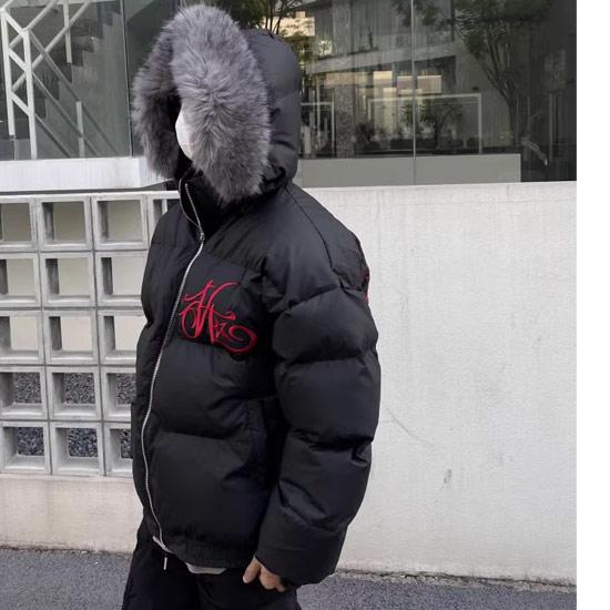 オラオラ系 ダウンジャケット メンズ V系 ファーフード 刺繍 大きい