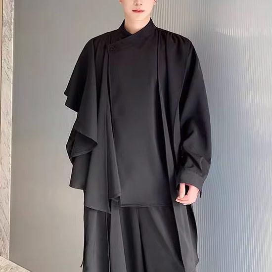 V系 セットアップ メンズ モード系 カットソー ロングTシャツ 上下