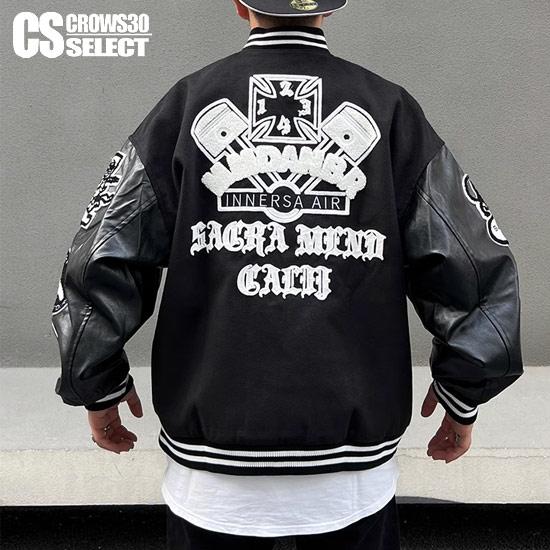 スタジャン メンズ 刺繍 オラオラ系 ブルゾン PU レザー ワッペン