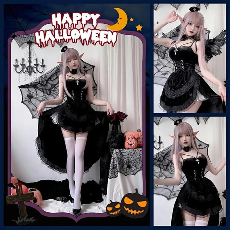 魔女 デビル コスプレ 悪魔 セクシー 5点セット パニエ 黒 赤 吸血鬼