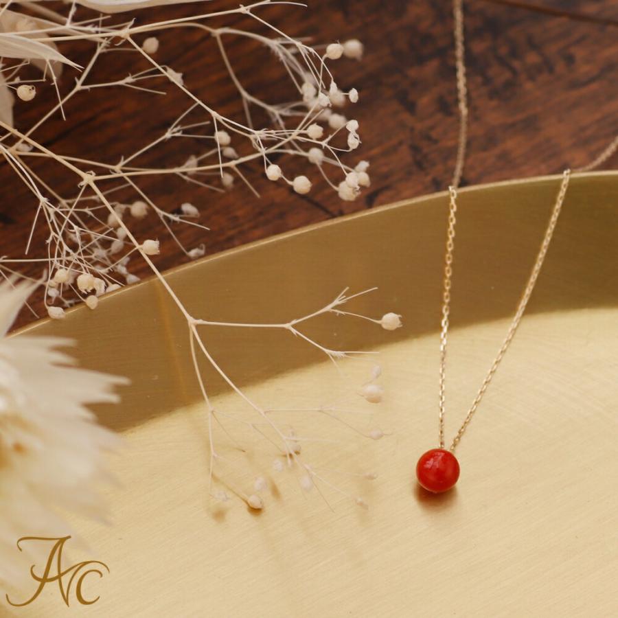 ≪送料無料&1年保証付き≫赤珊瑚5ミリ玉K10ペンダント チェーン付き 赤