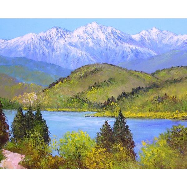 絵画 油絵 遠藤 勝 手書き油絵 湖面 穂高連峰 F10 : アートフジ - 通販