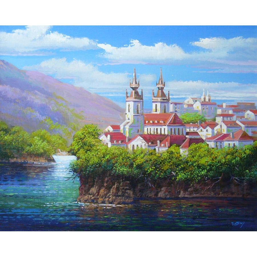 絵画 油絵 竹内敏彦 肉筆油絵 風景画 古城 F10 送料無料 : アートフジ