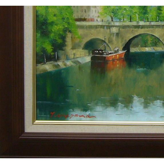 絵画 梅沢民雄 肉筆油絵 風景画 水辺 パリ セーヌ河 送料無料 : アート