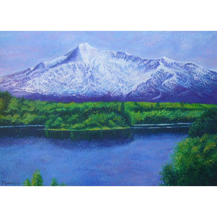 絵画 田村隆枝 油絵 肉筆油絵 雪山風景画 点描画 特別寸法 送料無料
