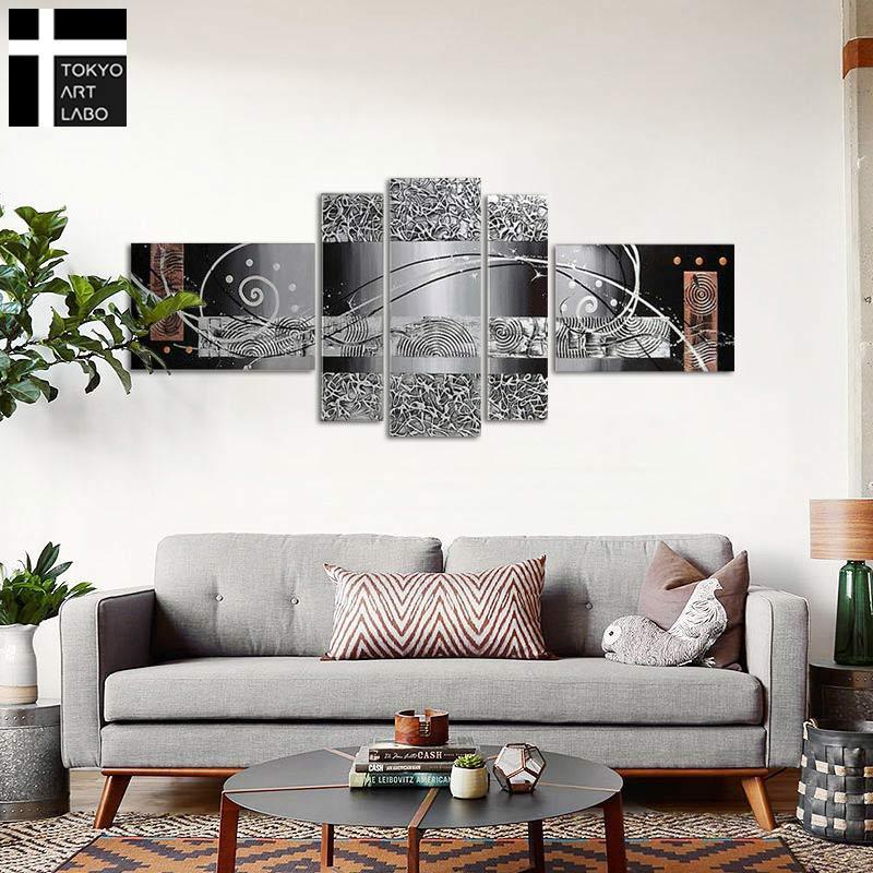 絵画 インテリア 壁掛け モダン 人気のシルバーライン 5枚組 ホテル