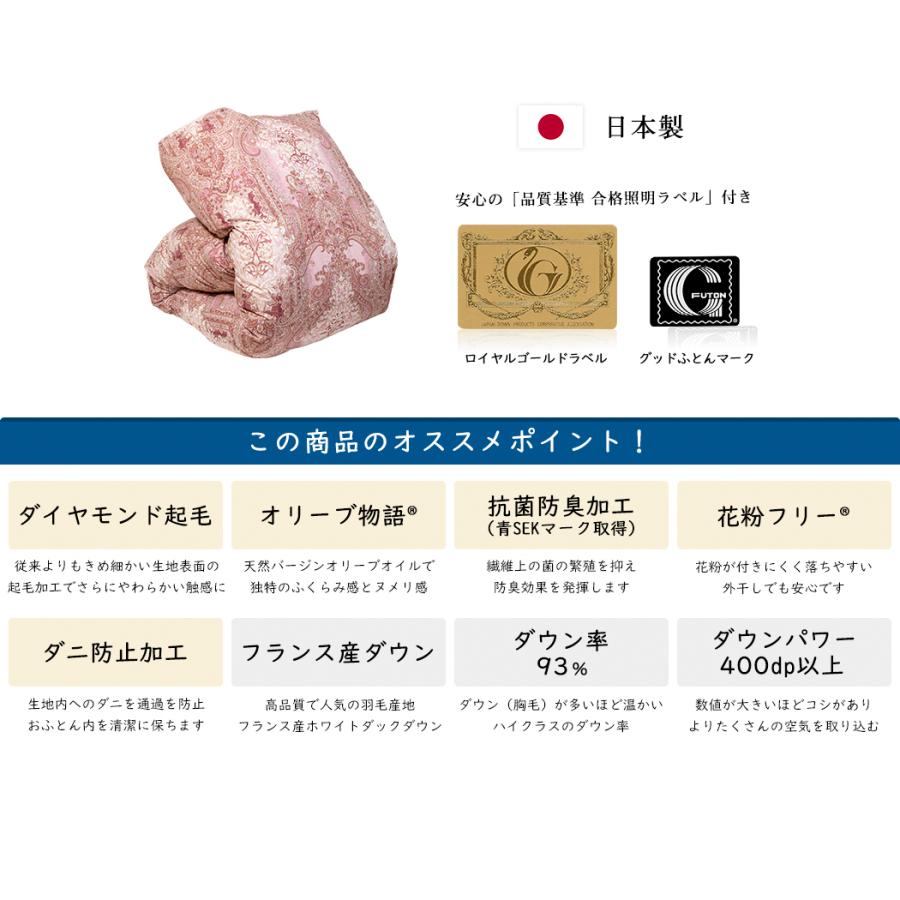 高級羽毛布団 ダブル フランス産ホワイトダックダウン 93% (400dp以上