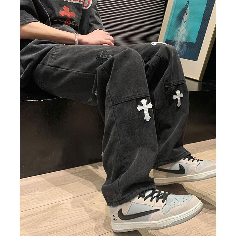 ARCADE（アーケード） クロスパッチ ルーズストレートデニムパンツ