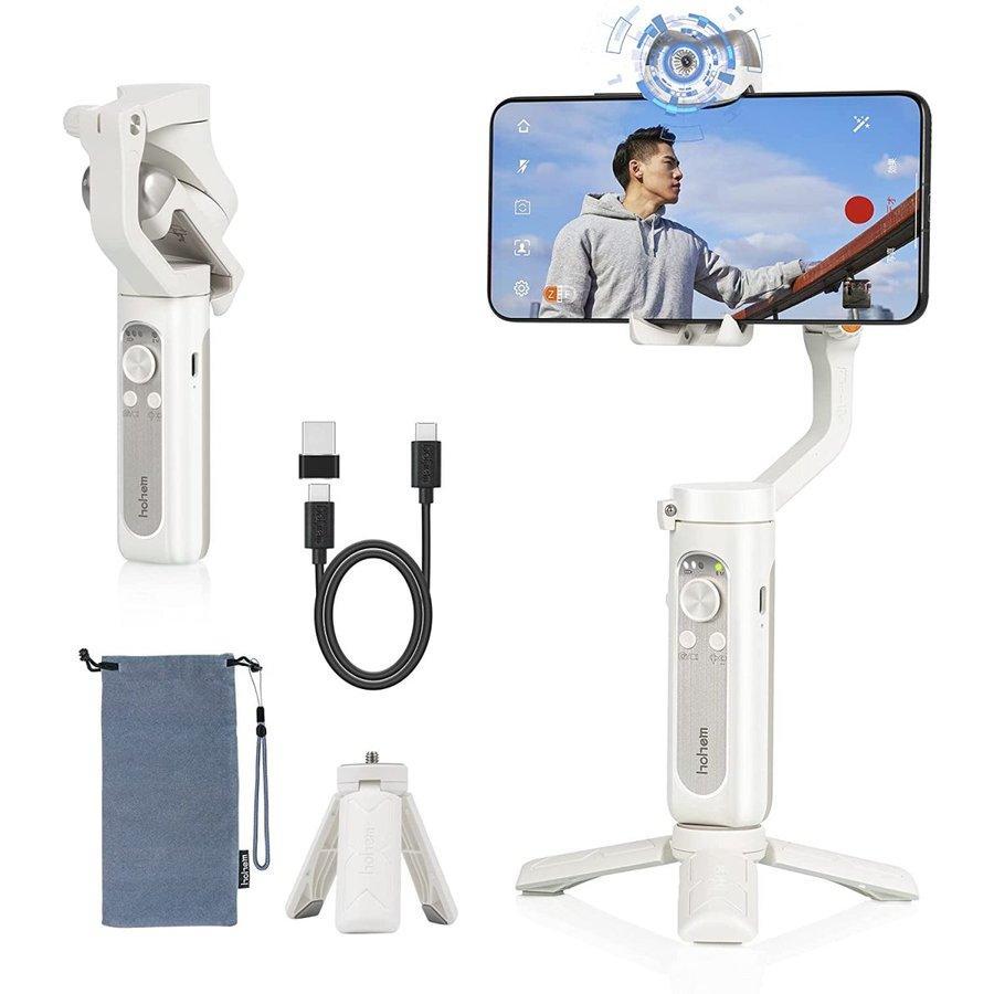 スマホ ジンバル 3軸 iphone 自撮り棒 AI自動追跡 撮影用ライト付き3