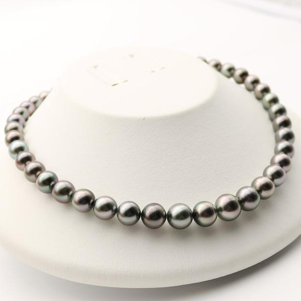 真珠 パール ネックレス 黒蝶真珠 8mm-11mm ピーコックグリーンカラー