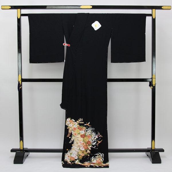 着物 京友禅 黒留袖 金駒刺繍 金彩金駒刺繍加工 乱菊に鶴 あすかや