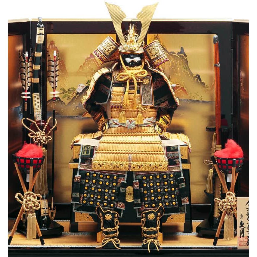 五月人形 久月 鎧平飾り 鎧飾り 高床飾り 金小札 正絹緋縅 15号 長鍬形