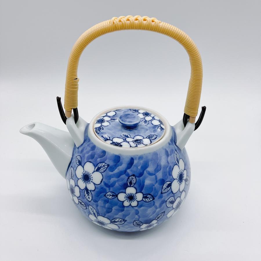 急須 0.5L 500ml 花柄 お茶入れ かわいい 和食器 飲食店 ブルー 紺色