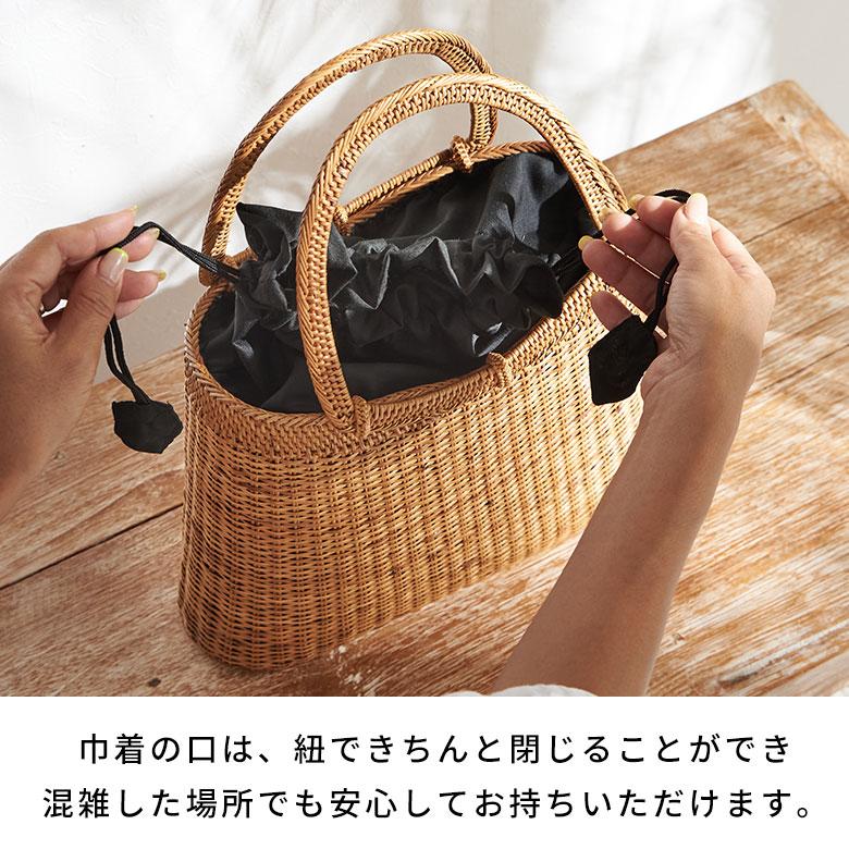かごバッグ アタ バッグ レディース 巾着付 ハンドバッグ アジアン雑貨