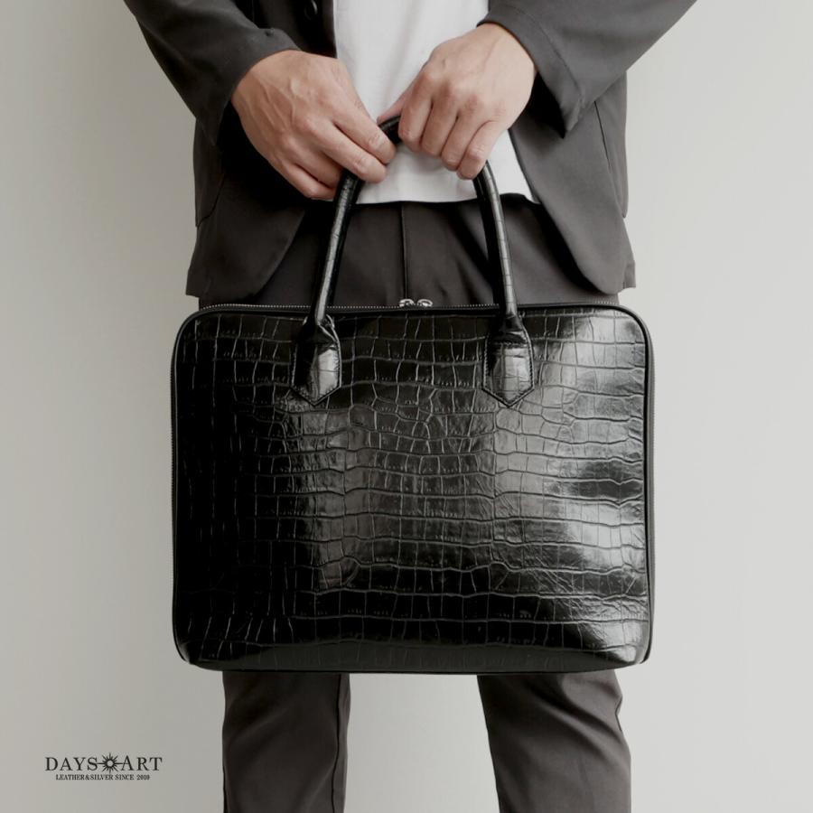 ブリーフケース クロコ型押し シュリンクレザー トートバッグ レザー